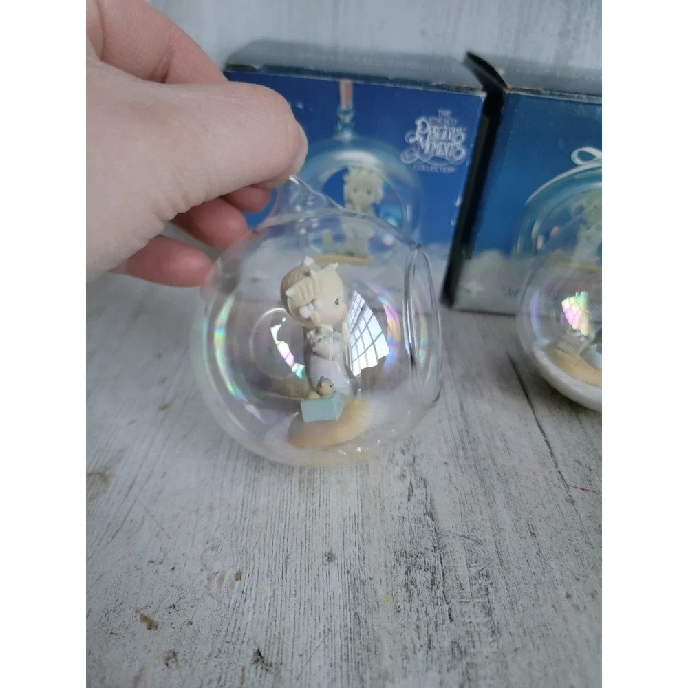 Precious‎ moments vintage glass ball boy girl ornament Xmas set